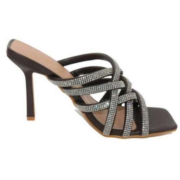 Mata Women's Braided Clear Rhinestone Slip On High Heel Sandals - Picture 4 of 4